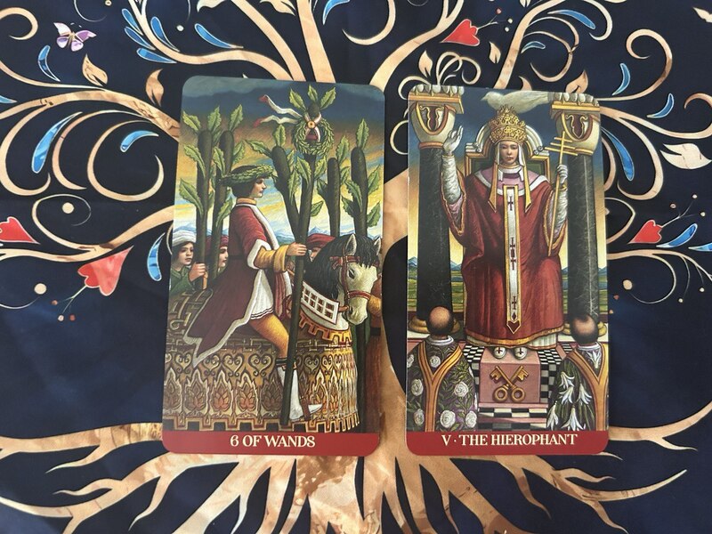 Six of Wands and The Hierophant photo by Tarot Institute