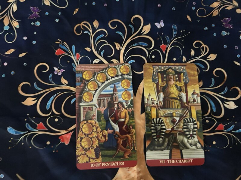 Ten of Pentacles and The Chariot photo by Tarot Institute