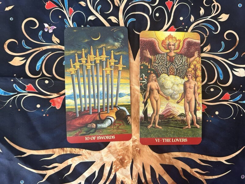 Ten of Swords and The Lovers photo by Tarot Institute.