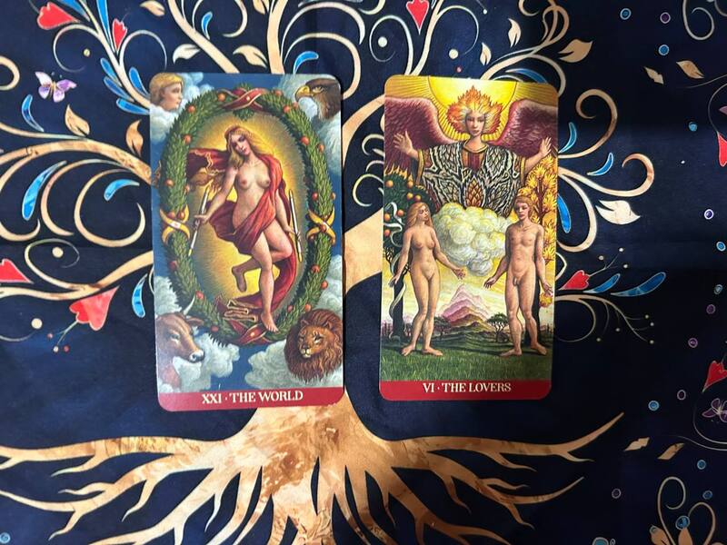 The World and The Lovers photo by Tarot Institute