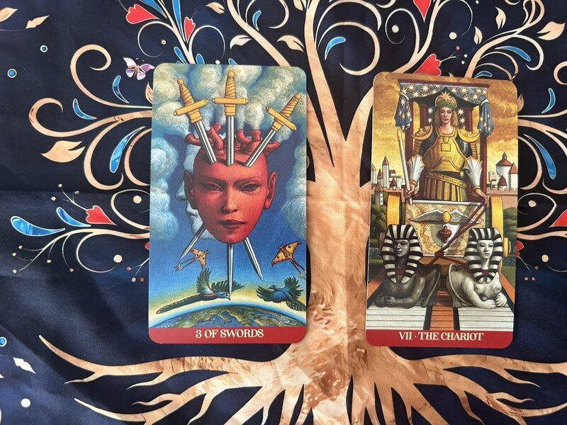 Three of Swords and The Chariot photo by Tarot Institute