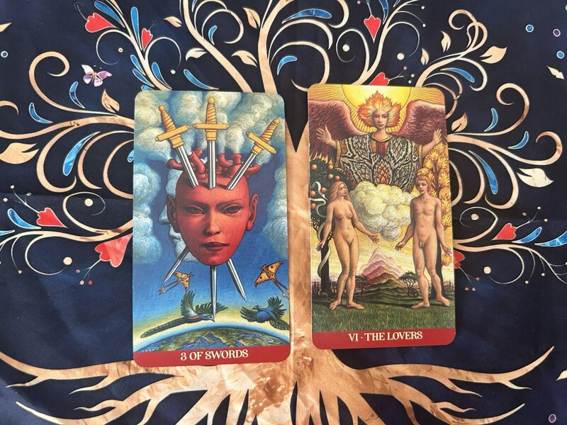 Three of Swords and The Lovers photo by Tarot Institute