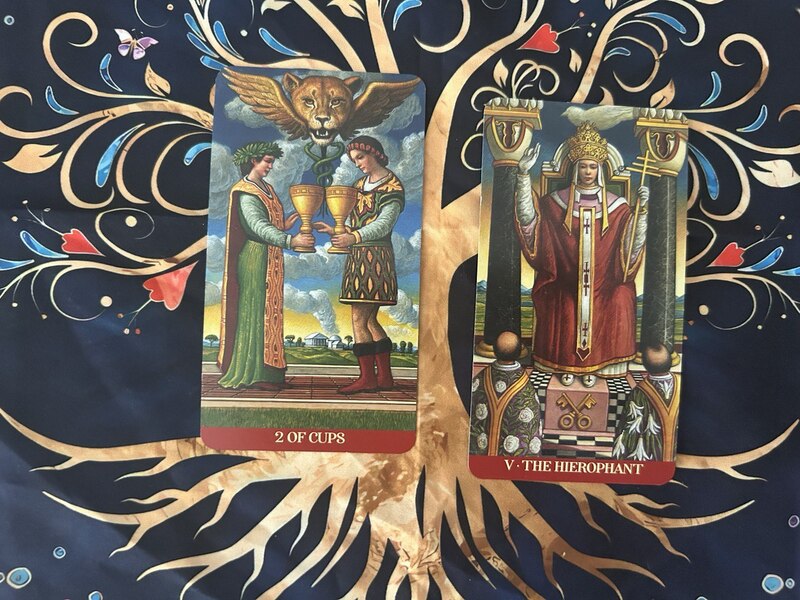 Two of Cups and The Hierophant photo by Tarot Institute