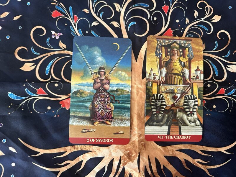 Two of Swords and The Chariot photo by Tarot Institute.