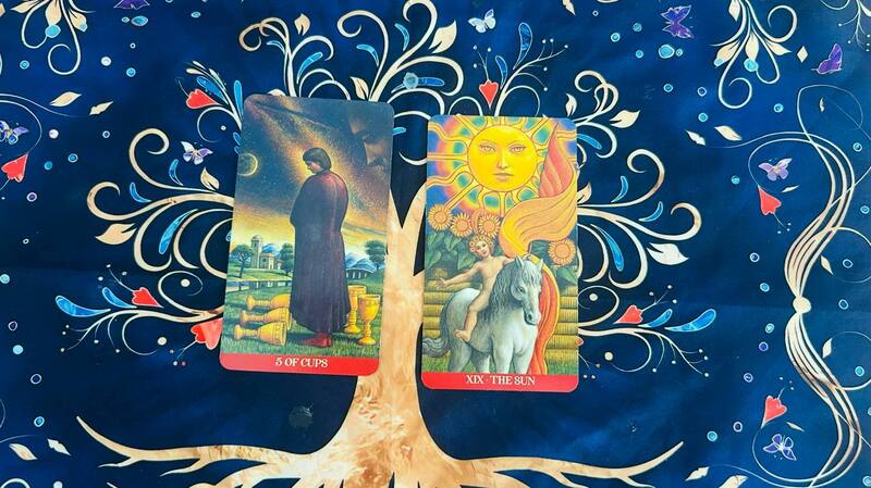 Five of Cups and The Sun photo by Tarot Institute