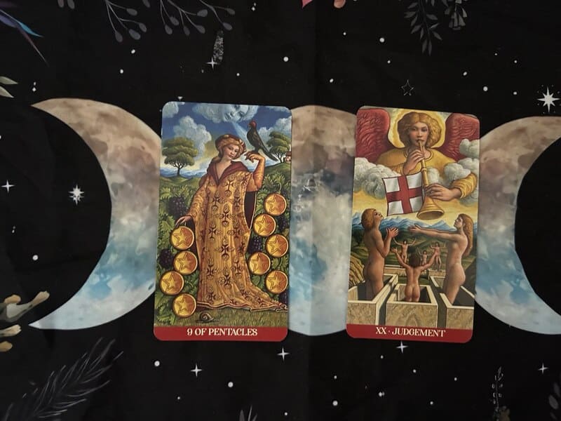 Nine of Pentacles and Judgement photo by Tarot Institute