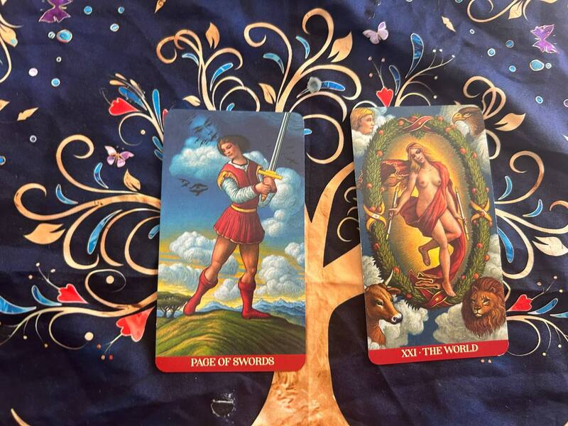 
Page of Swords and The World photo by Tarot Institute