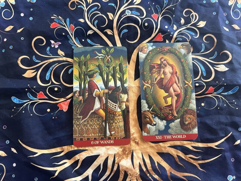 Six of Wands and The World photo by Tarot Institute