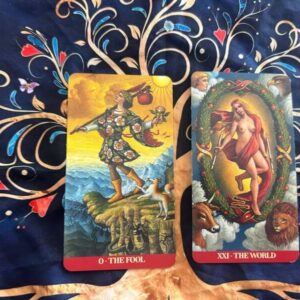 The Moon Tarot Card featuring a moonlit path and symbolic imagery